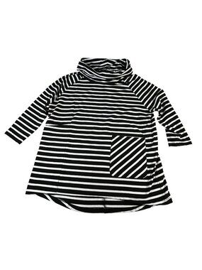 Shannon Passero Black White Striped Cowl Neck Shirt Women's M Tunic Top Pockets